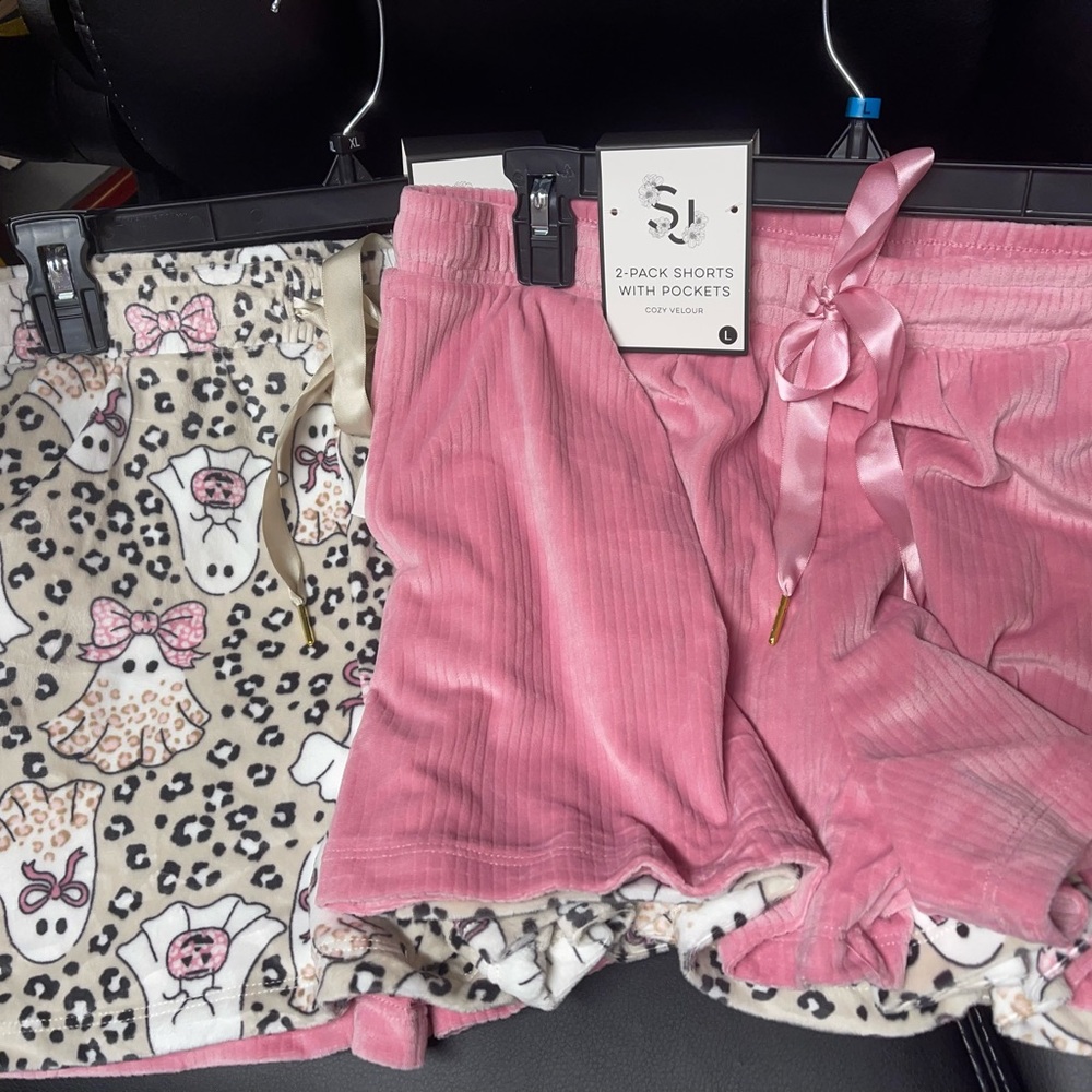 SJ 2 Pack Women’s Sleep Short S Pink Cheetah Ghost Sleep Shorts with Pockets